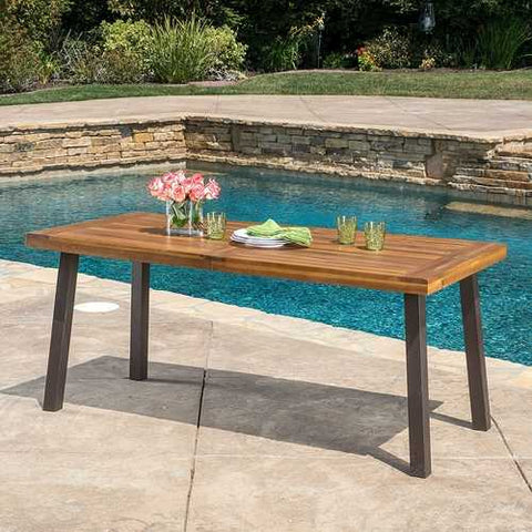 Image of Acacia Wood 69 x 32 inch Outdoor Patio Dining Table in Teak Finish