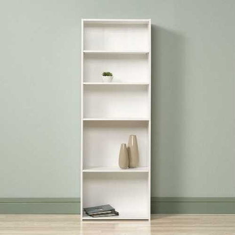 Image of Contemporary 5-Shelf Bookcase Bookshelf in Soft White Wood Finish - Made in USA