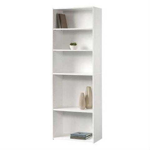 Image of Contemporary 5-Shelf Bookcase Bookshelf in Soft White Wood Finish - Made in USA