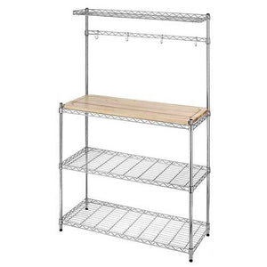 Modern Bakers Rack in Chrome with Removable Wood Cutting Board