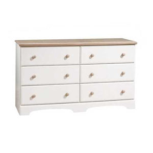 White and Natural Finish Bedroom Dresser with 6 Spacious Drawers