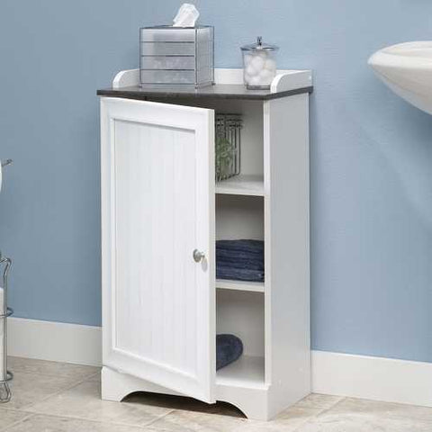 Image of Bathroom Floor Cabinet with Adjustable Shelves in White Finish