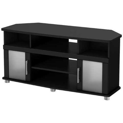 Image of Black Corner TV Stand with Frosted Glass Doors