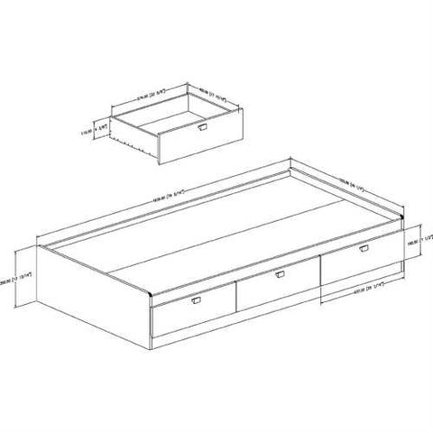 Image of Twin size White Platform Bed for Kids Teens Adults with 3 Storage Drawers