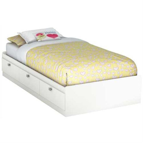 Image of Twin size White Platform Bed for Kids Teens Adults with 3 Storage Drawers