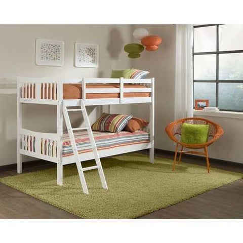 Image of Twin over Twin size Solid Wood Bunk Bed Frame in White Finish