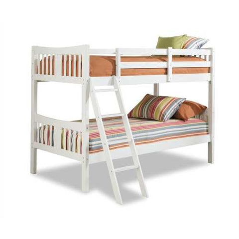 Image of Twin over Twin size Solid Wood Bunk Bed Frame in White Finish