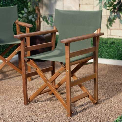 Image of Set of 2 - Outdoor Patio Seating Directors Chair with Forest Green Fabric Seat