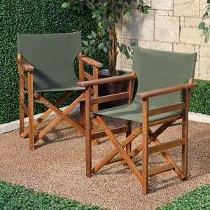 Set of 2 - Outdoor Patio Seating Directors Chair with Forest Green Fabric Seat