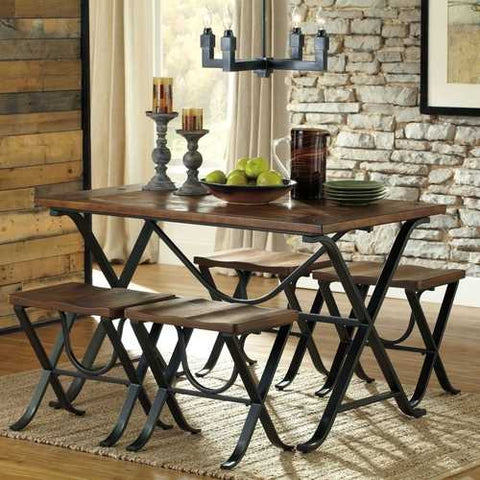 Image of Industrial Style 5-Piece Dining Room Set with Table and 4 Backless Stools