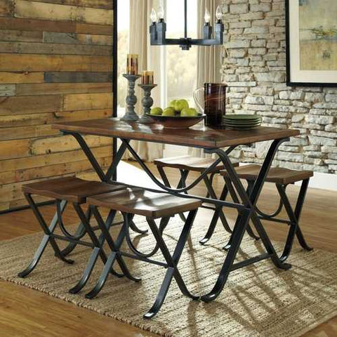 Image of Industrial Style 5-Piece Dining Room Set with Table and 4 Backless Stools