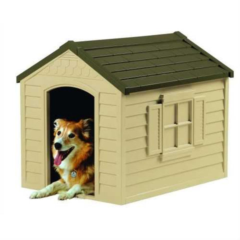 Image of Durable Outdoor Plastic Dog House in Taupe and Bronze - For Dogs up to 70 pounds