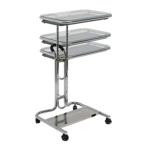 Image of Mobile Laptop Computer Desk Cart with Black Glass Top