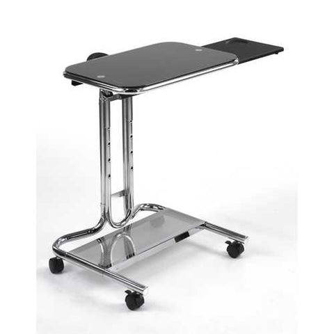 Image of Mobile Laptop Computer Desk Cart with Black Glass Top