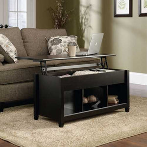 Black Wood Finish Lift-Top Coffee Table with Bottom Storage Space