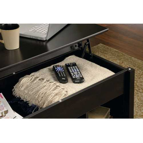 Image of Black Wood Finish Lift-Top Coffee Table with Bottom Storage Space