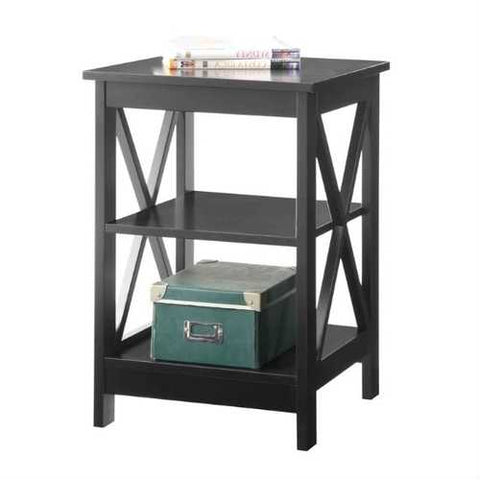 Image of Black Wood X-Design End Table Nightstand with 3 Open Shelves