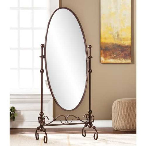 Image of Antique Bronze Finish Metal Cheval Floor Mirror