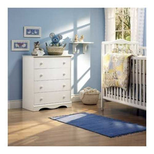 White 4 Drawer Bedroom Chest with Wooden Knobs