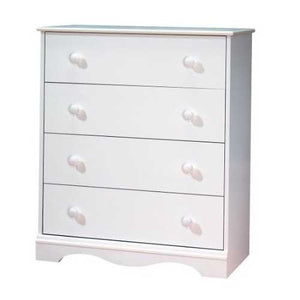 White 4 Drawer Bedroom Chest with Wooden Knobs