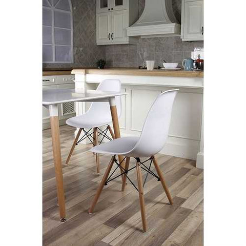 Image of Set of 4 Modern Ergonomic Dining Chairs in White with Wood legs