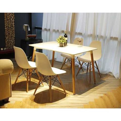 Image of Set of 4 Modern Ergonomic Dining Chairs in White with Wood legs