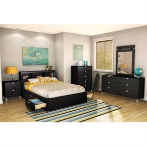 Full size Modern Platform Bed Frame with 4 Storage Drawers in Black