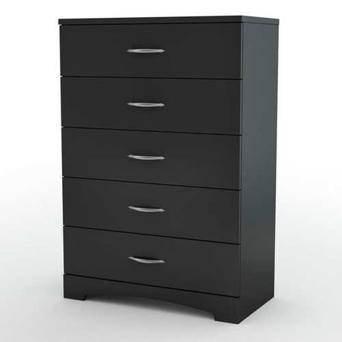 Image of Modern 5-Drawer Bedroom Chest in Black Wood Finish