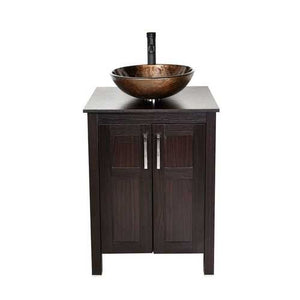 Complete Modern Bathroom Vanity Set with Dark Brown Cabinet Brown Glass Sink Top and Faucet