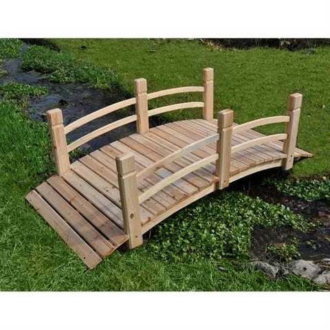 Image of 5-Ft Cedar Wood Garden Bridge with Railings in Natural Finish