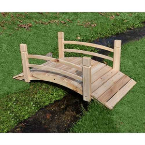 5-Ft Cedar Wood Garden Bridge with Railings in Natural Finish