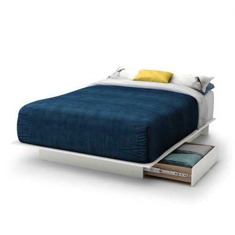 Image of Queen size Contemporary White Platform Bed with 2 Storage Drawers