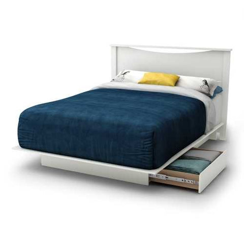 Image of Full size White Modern Platform Bed Frame with 2 Storage Drawers