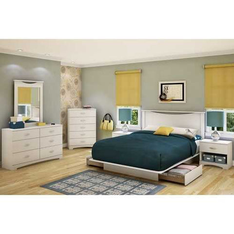 Image of Full size White Modern Platform Bed Frame with 2 Storage Drawers