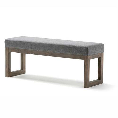 Image of Modern Wood Frame Accent Bench Ottoman with Grey Upholstered Fabric Seat