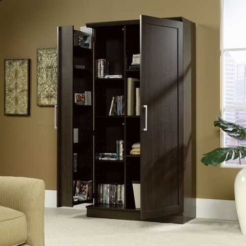 Image of Multi-Purpose Living Room Kitchen Cupboard Storage Cabinet Armoire in Mocha Brown