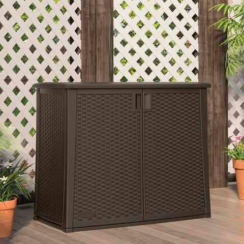 Image of Outdoor Resin Wicker Storage Cabinet Shed in Dark Mocha Brown