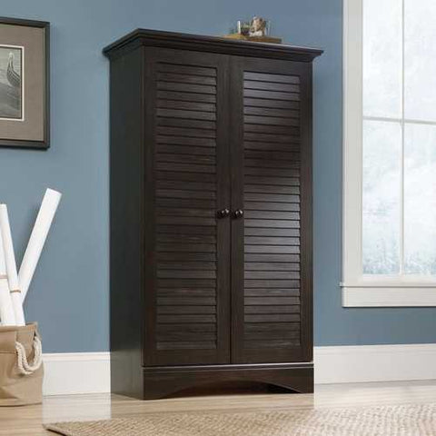 Image of Multi-Purpose Wardrobe Armoire Storage Cabinet in Dark Brown Antique Wood Finish