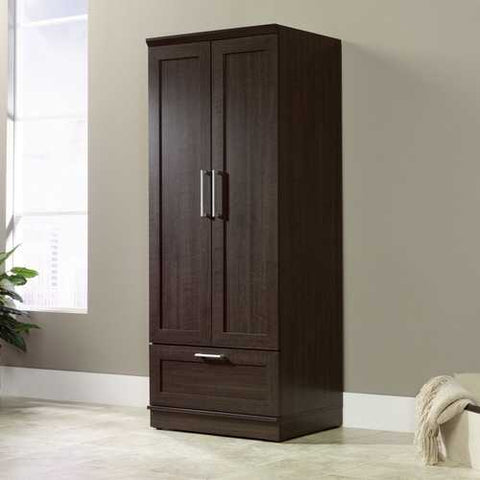 Image of Dark Brown Wood Wardrobe Cabinet Armoire with Garment Rod