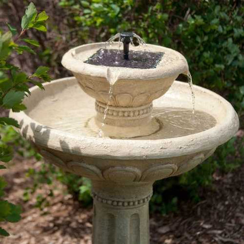 Image of 2-Tier Solar Fountain Bird Bath in Weather Resistant Fiberglass Resin