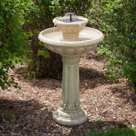 Image of 2-Tier Solar Fountain Bird Bath in Weather Resistant Fiberglass Resin