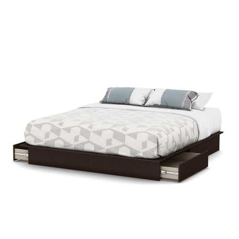 Image of King size Modern Platform Bed with 2 Storage Drawers in Chocolate