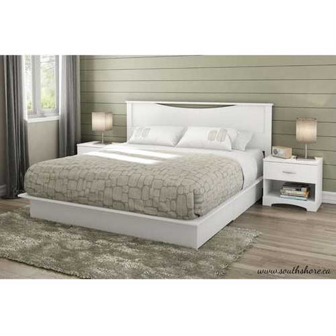 Image of King size Modern Platform Bed with Storage Drawers in White Finish