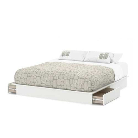 Image of King size Modern Platform Bed with Storage Drawers in White Finish