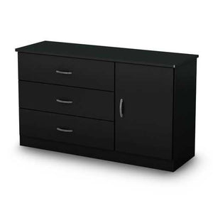 Modern 3-Drawer Dresser Wardrobe Chest with Storage Shelf in Black