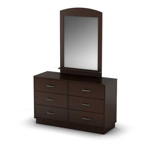 Image of Chocolate Brown Modern Bedroom 6-Drawer Double Dresser Wardrobe