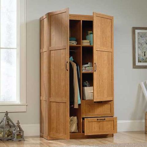 Image of Bedroom Wardrobe Cabinet Storage Closet Organizer in Medium Oak Finish