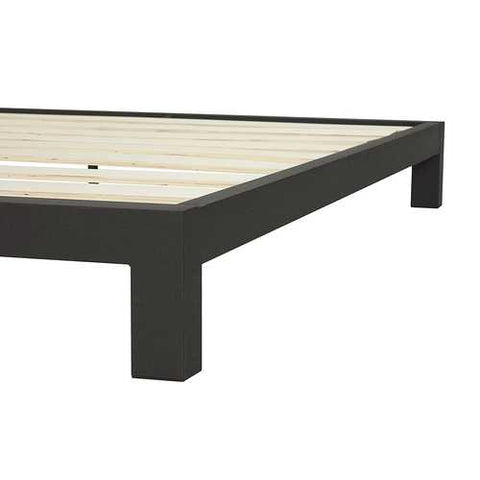 Image of Twin Black Metal Platform Bed Frame with Wide Wood Slats