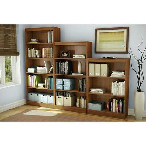 Image of Contemporary 4-Shelf Bookcase in Medium Cherry Wood Finish