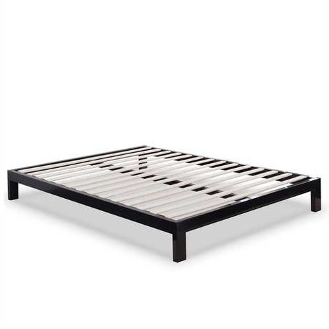 Image of Queen Modern Black Metal Platform Bed Frame with Wooden Slats